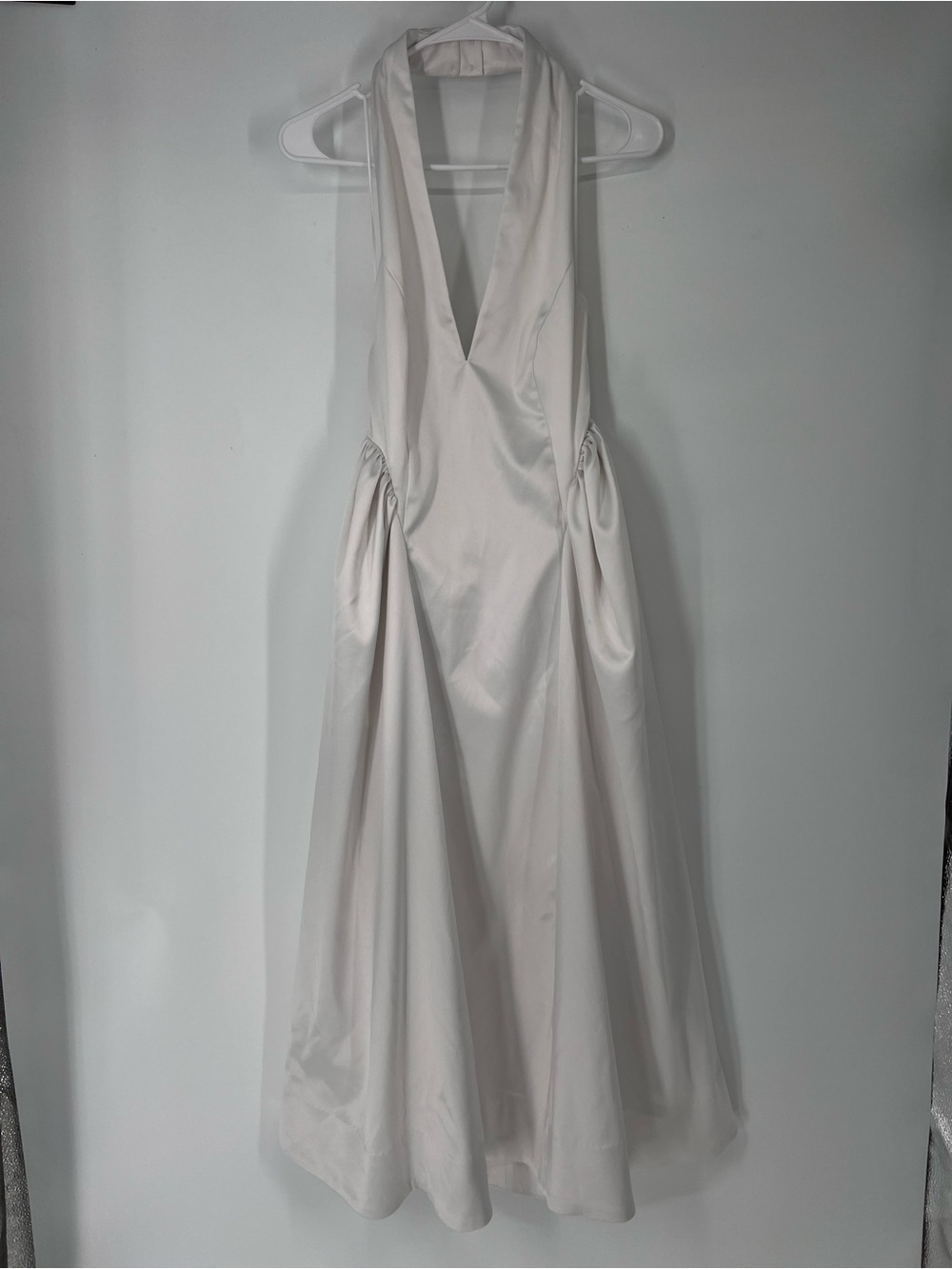 BHLDN Ivory White Satin Halter Open Back V-Neck Basque Waist Bridal Wedding Gown